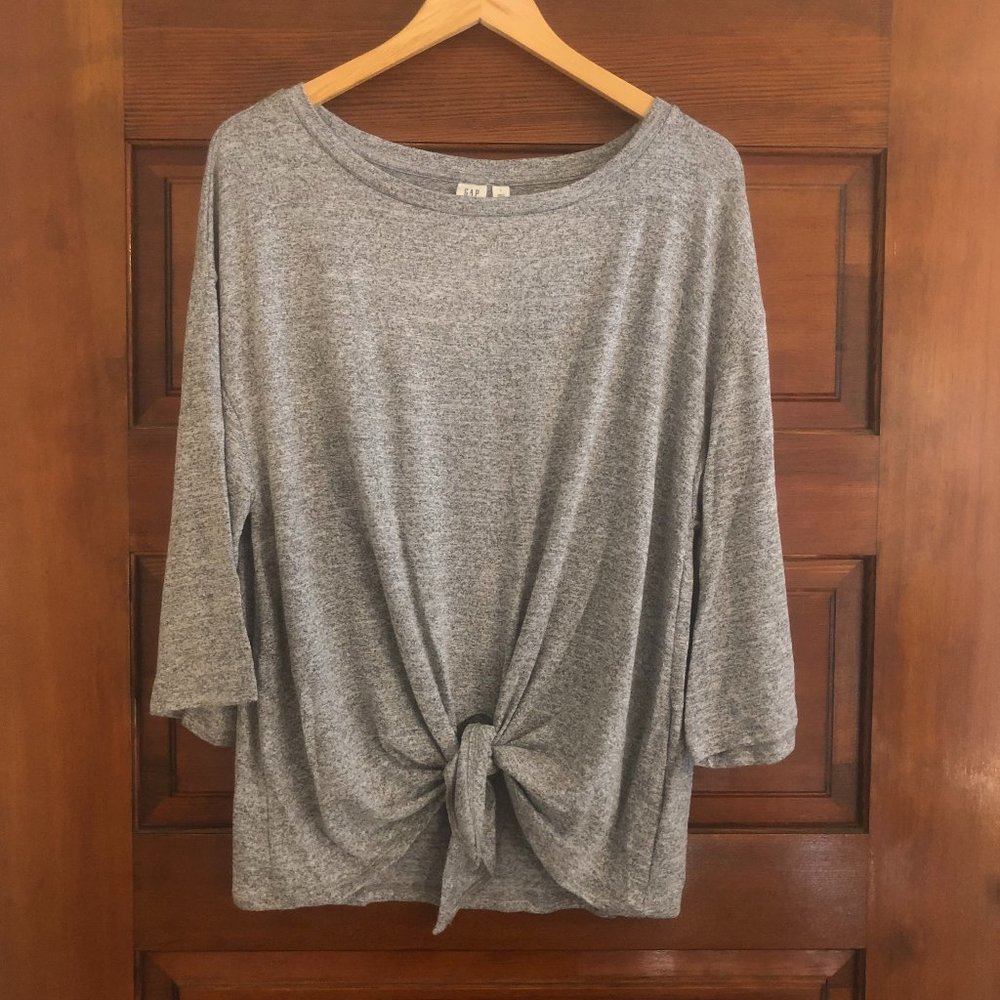 GAP Marled Gray Softspun Knit Top Tie Front NWT L